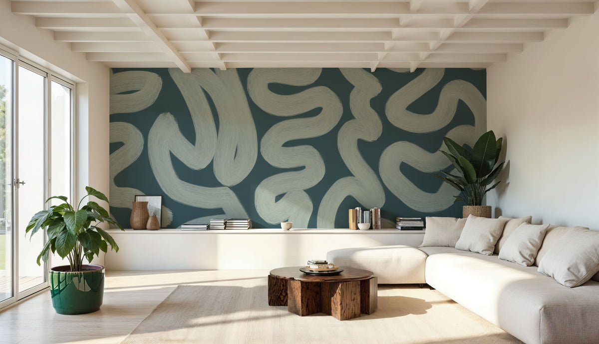 Modern Abstract, Teal Mural Wallpaper - room preview 03