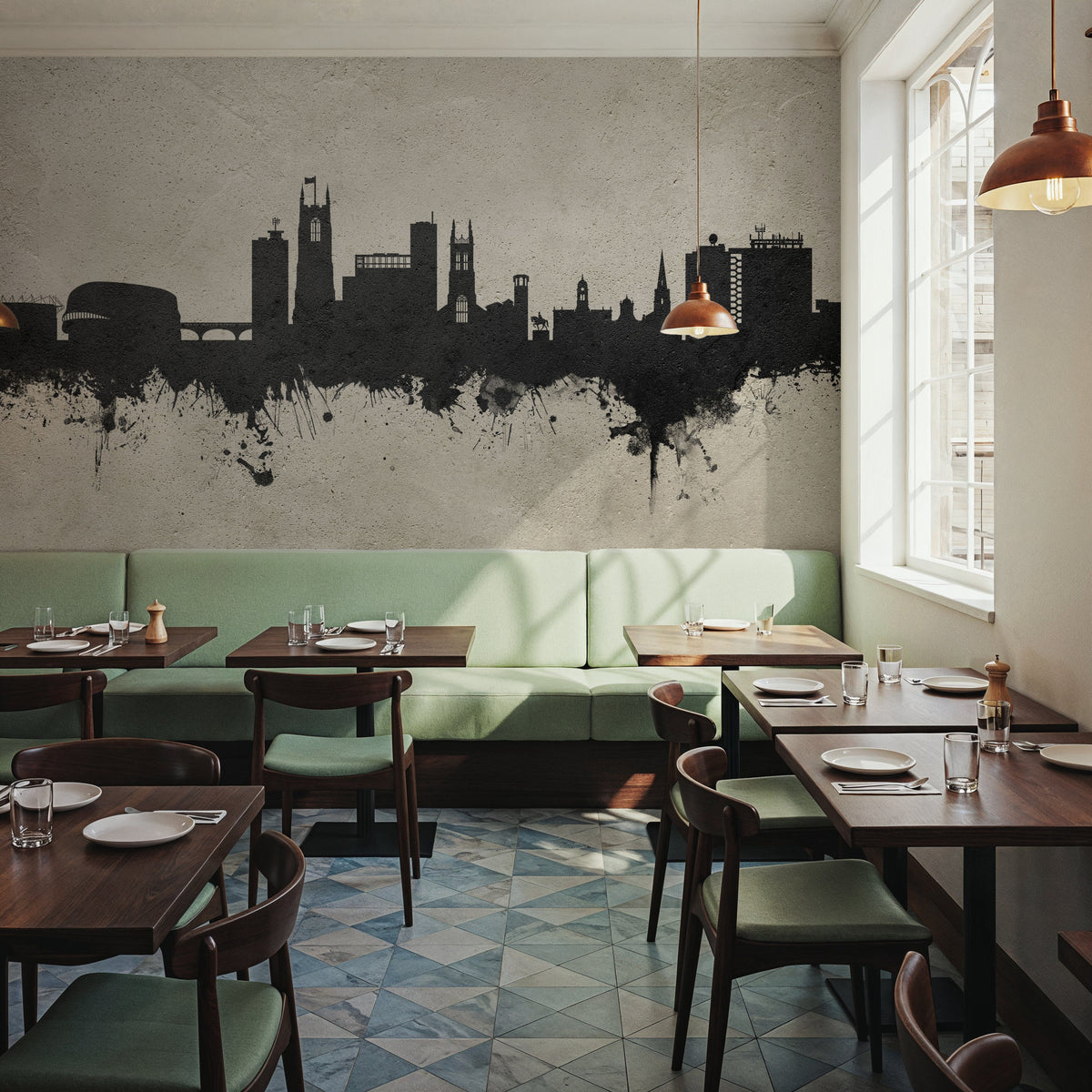 Derby England Skyline Concrete Mural Wallpaper - room preview 03