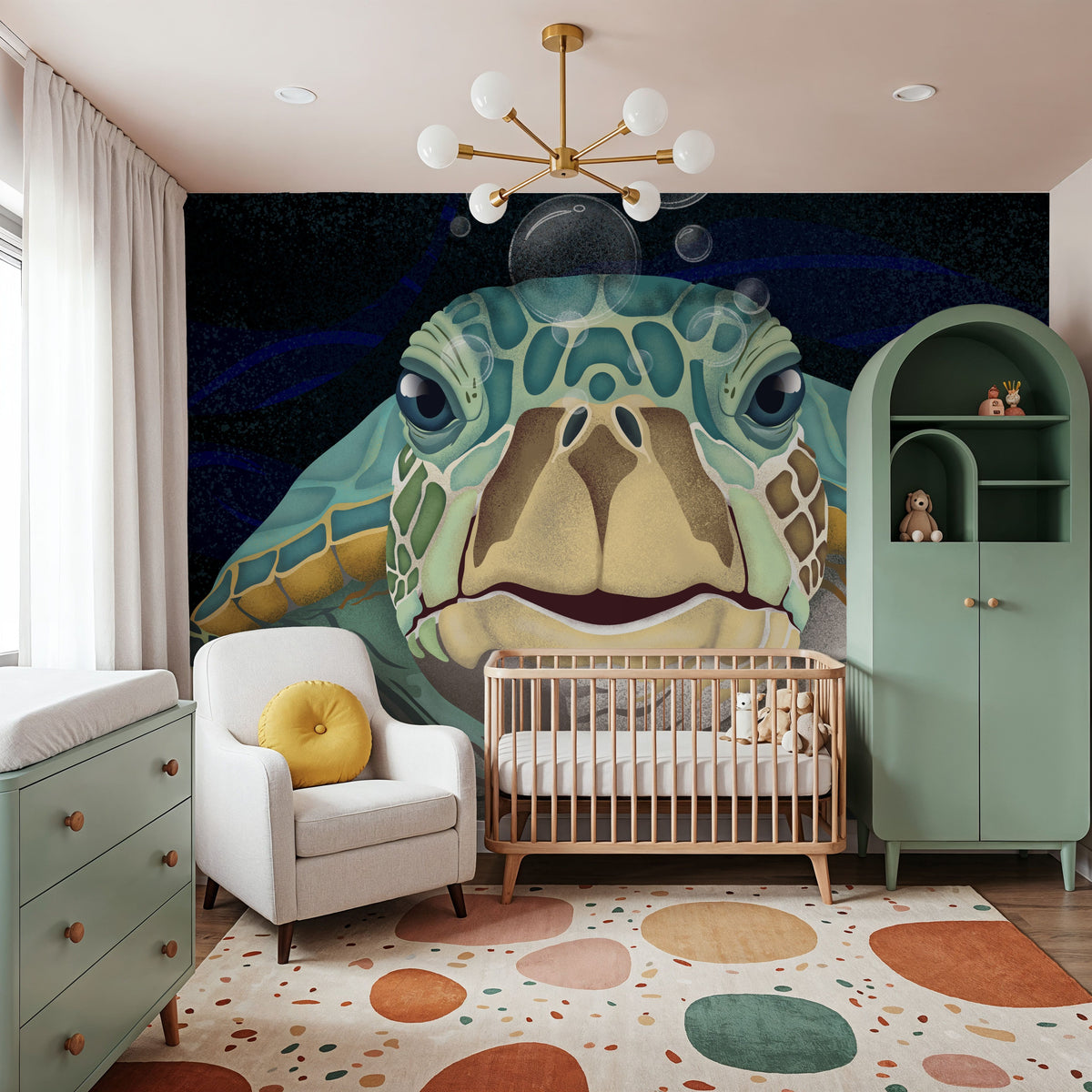 Hello Turtle, Midnight Mural Wallpaper - room preview 03