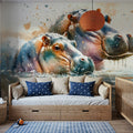 Whispers of the River Hippopotamus Mural Wallpaper - room preview 03