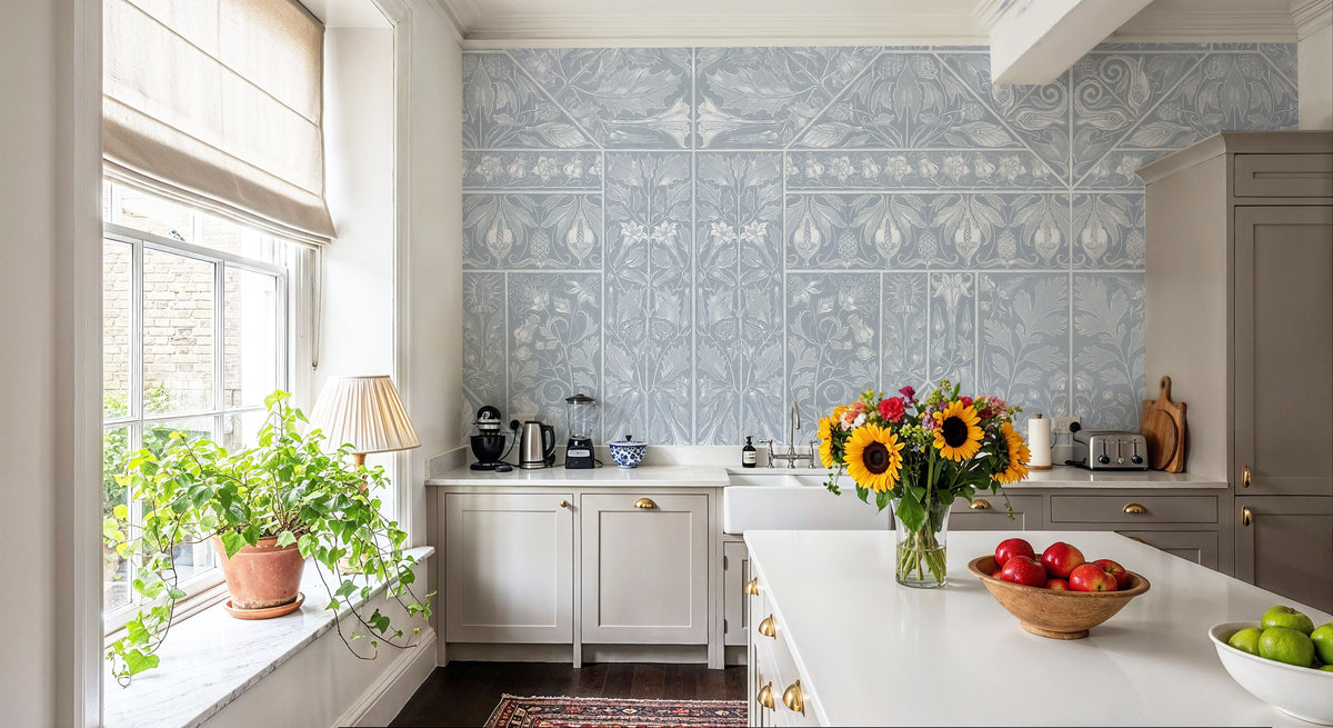 Floral Mood Blue Mural Wallpaper - room preview 03
