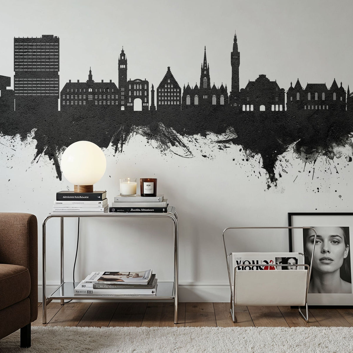 Lille France Skyline Black & White Mural Wallpaper - room preview 03