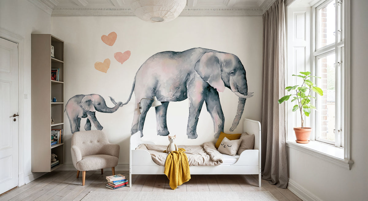 Elephant Love Mural Wallpaper - room preview 03
