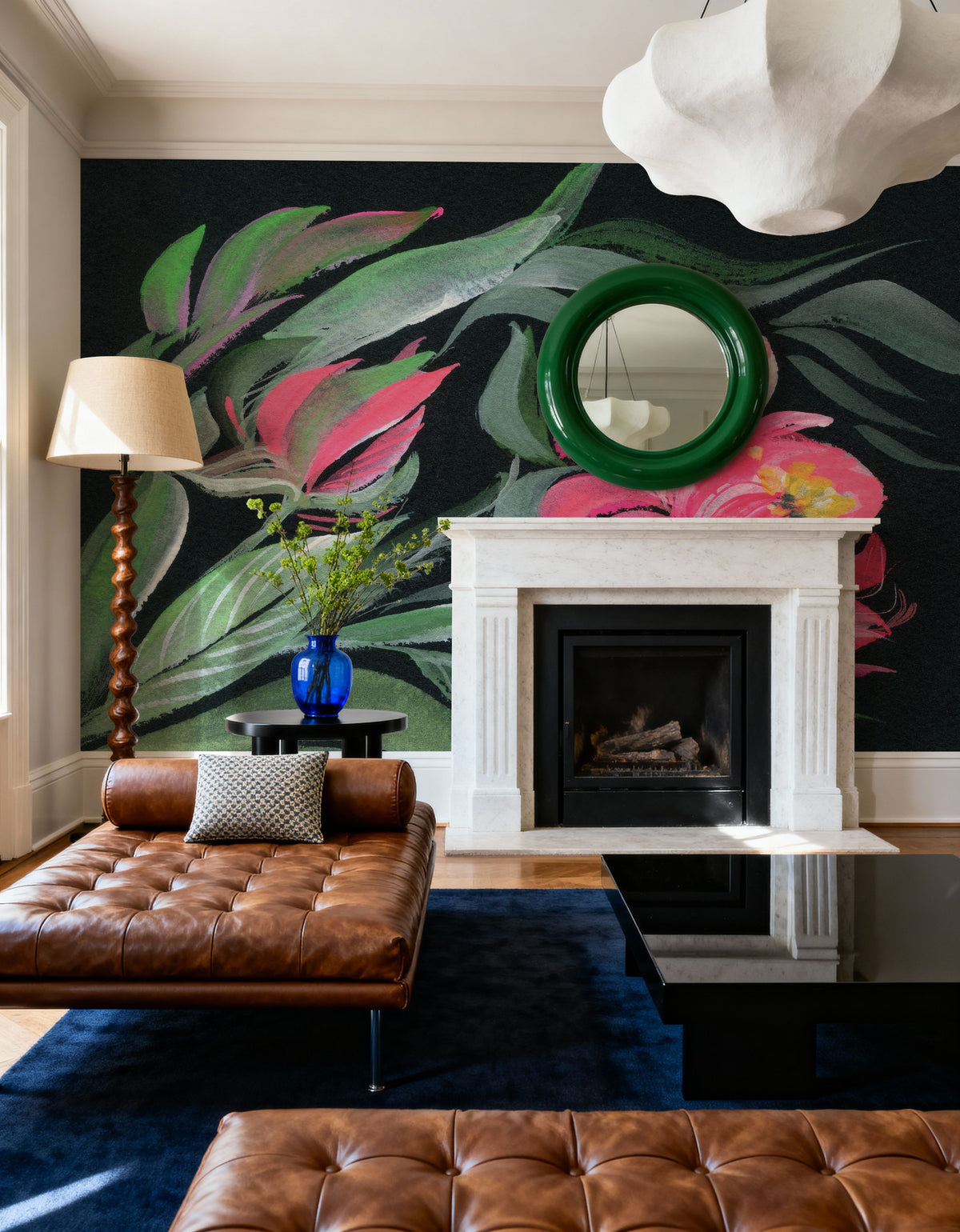Peony on Black Mural Wallpaper - room preview 03