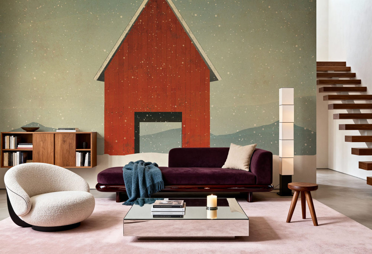 Red Barn Winter Mural Wallpaper - room preview 03