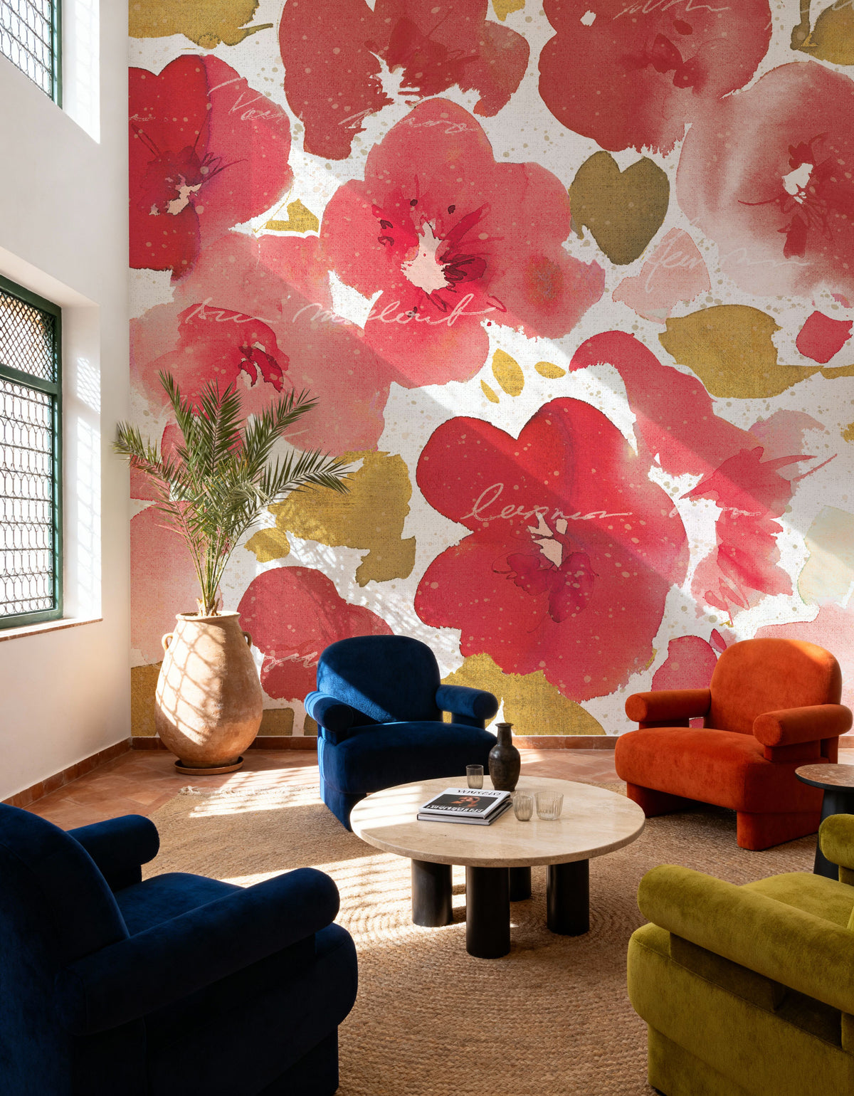 Floral Flow I Red Gold Mural Wallpaper - room preview 03