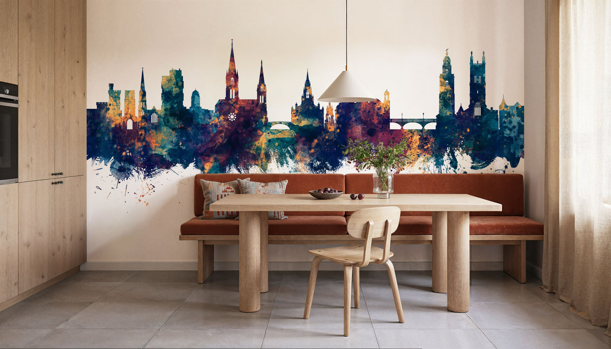 Cork Ireland Skyline Blue & Bronze Mural Wallpaper - room preview 03