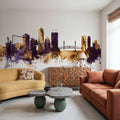 Jacksonville Florida Skyline Purple & Gold Mural Wallpaper - room preview 03