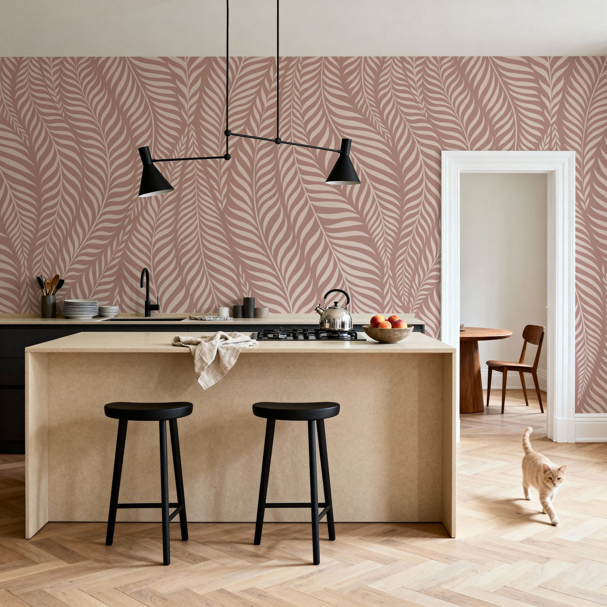 Pink Leaf Wave Mural Wallpaper - room preview 03