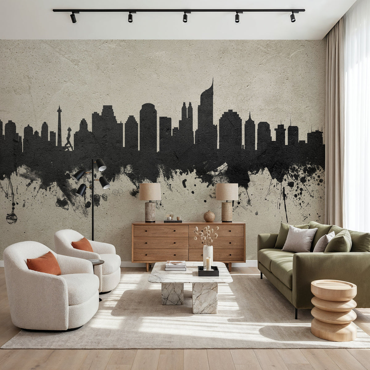 Jakarta Skyline Indonesia Concrete Mural Wallpaper - room preview 03