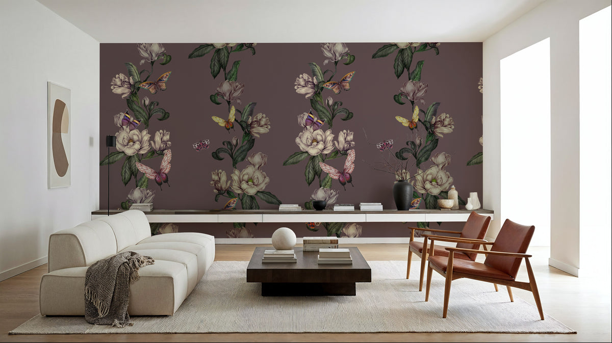 Magnolia Nectar, Dusty Rose Mural Wallpaper - room preview 03