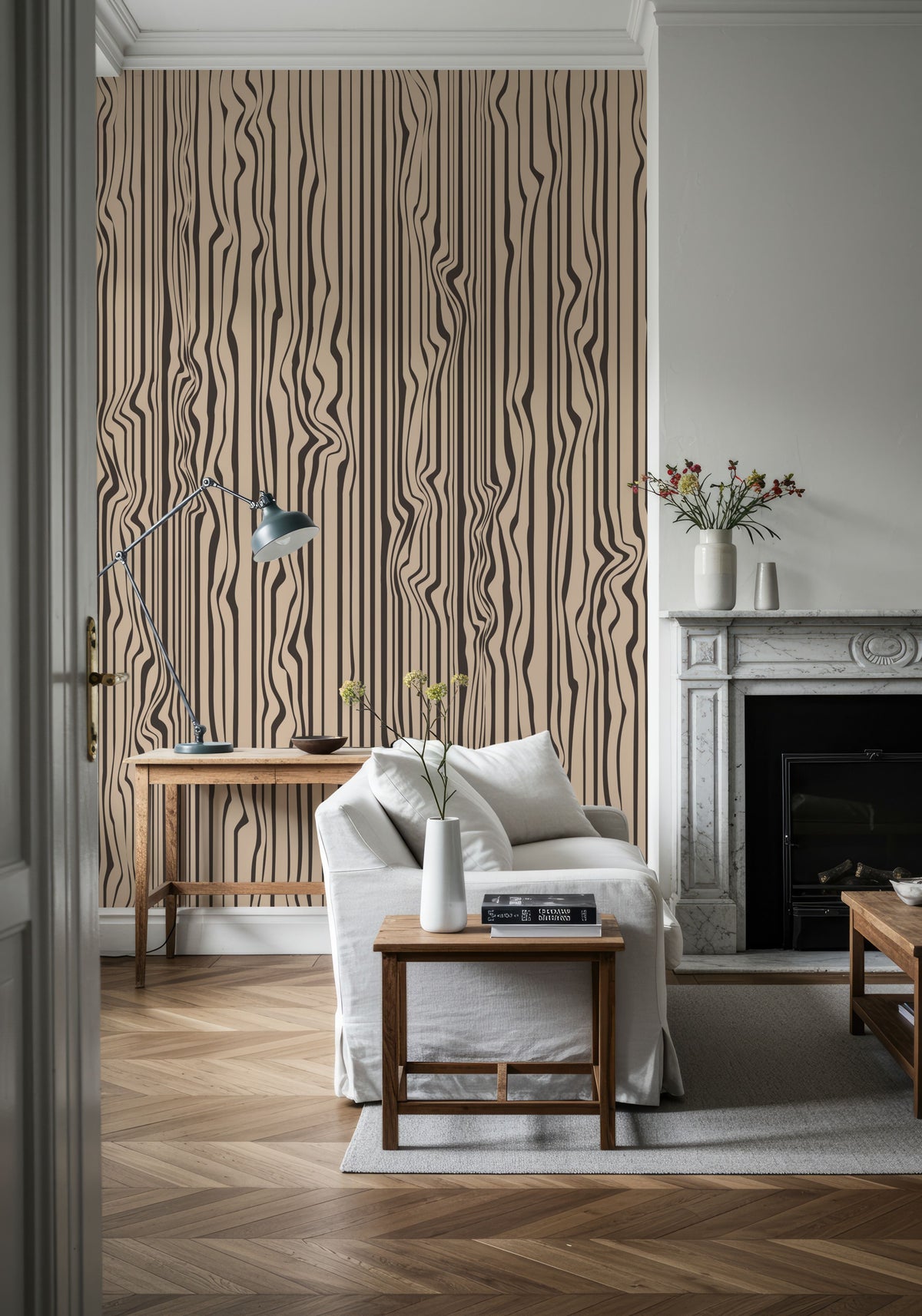 Veneer Lines, Mocha Mural Wallpaper - room preview 03