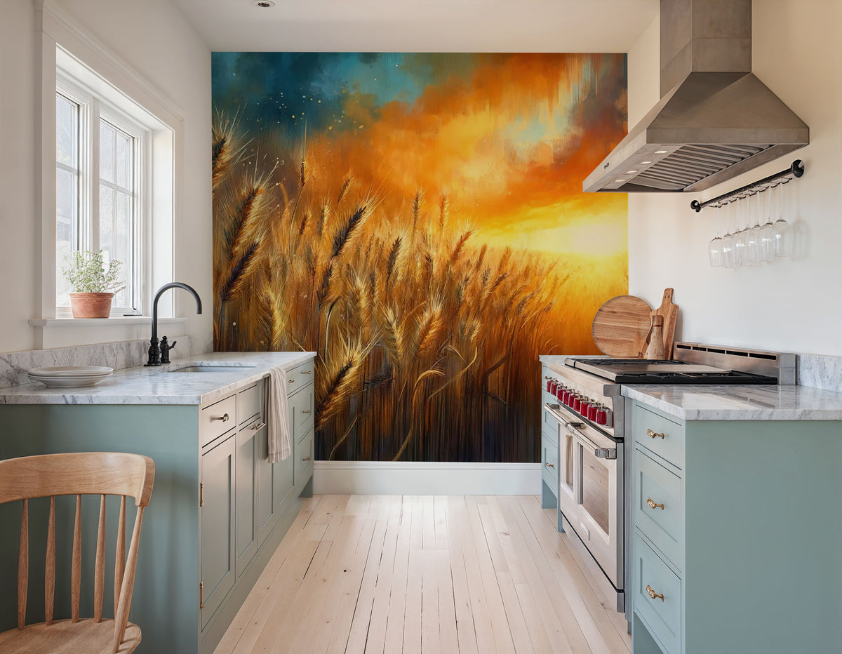 Wheat Field At a Radiant Sunset Mural Wallpaper - room preview 03