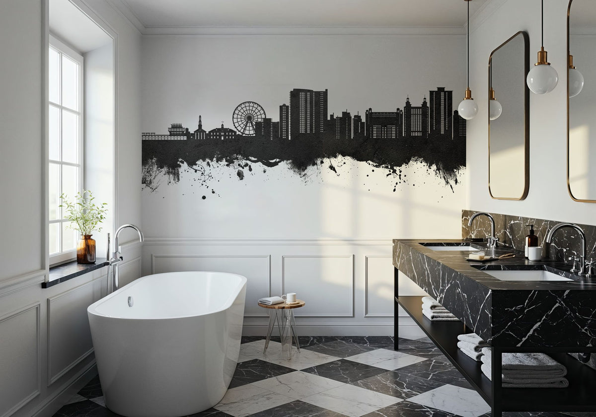 Myrtle Beach South Carolina Skyline Black & White Mural Wallpaper - room preview 03