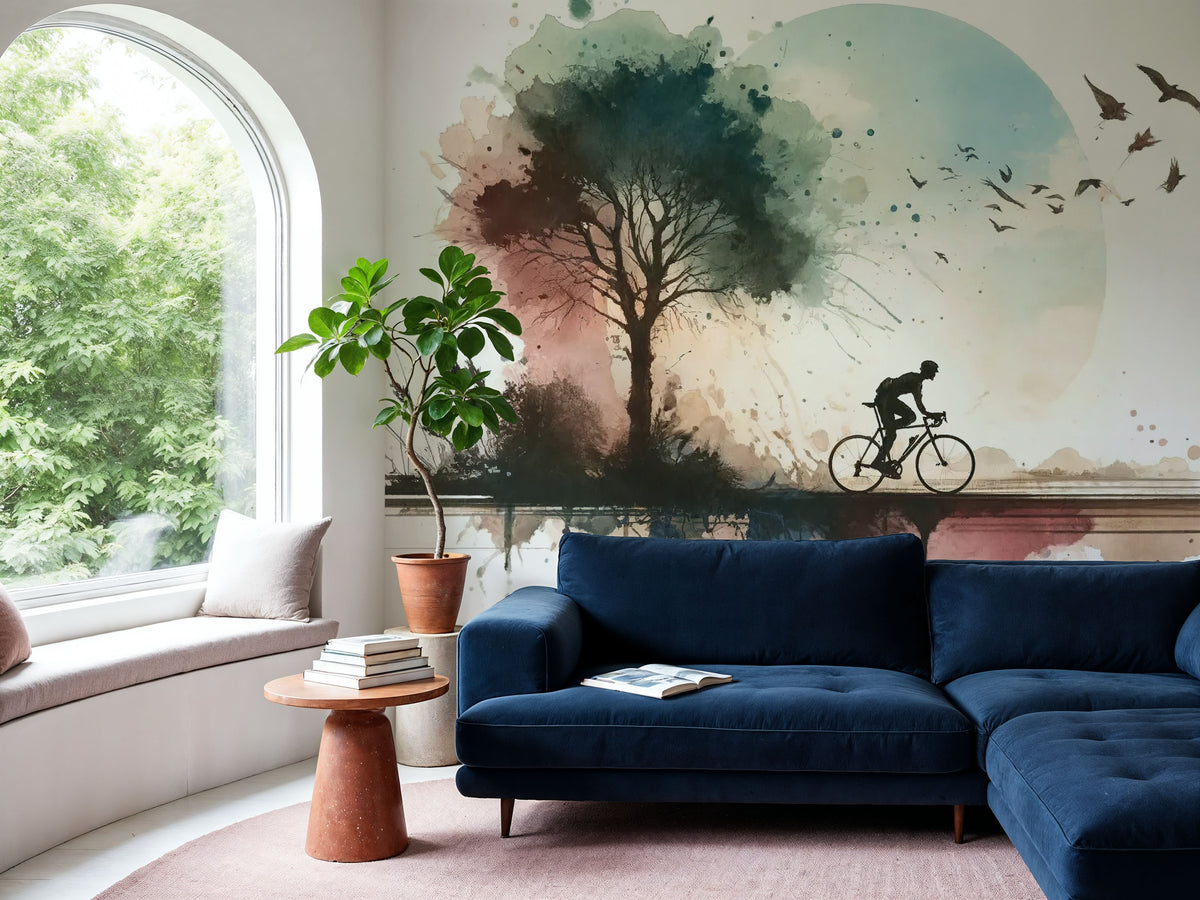 Cycling Towards Twilight Mural Wallpaper - room preview 03