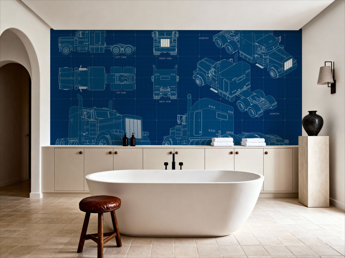 Truck Blueprint Mural Wallpaper - room preview 03