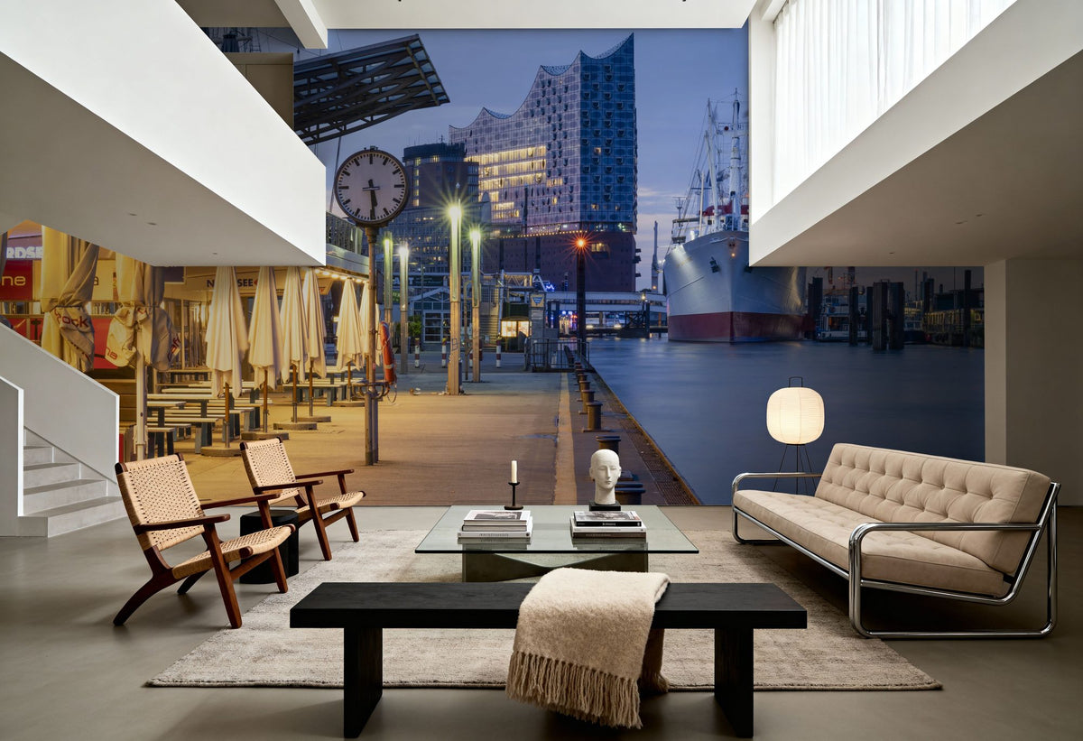 Harbor Twilight Mural Wallpaper - Neutral Tone - room preview 03
