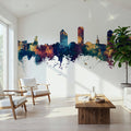 Tallahassee Florida Skyline Blue & Bronze Mural Wallpaper - room preview 03