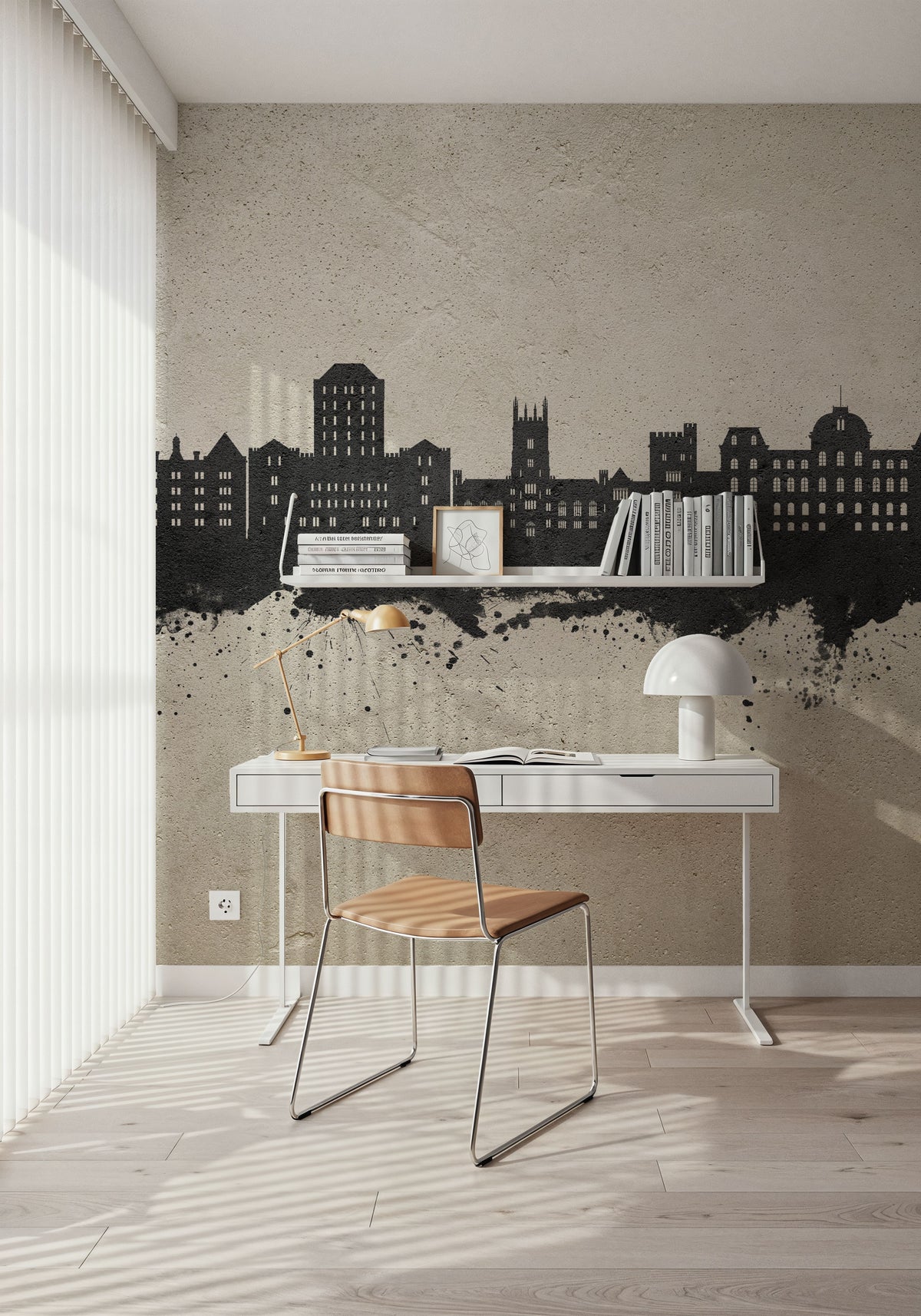 Poughkeepsie New York Skyline Concrete Mural Wallpaper - room preview 03