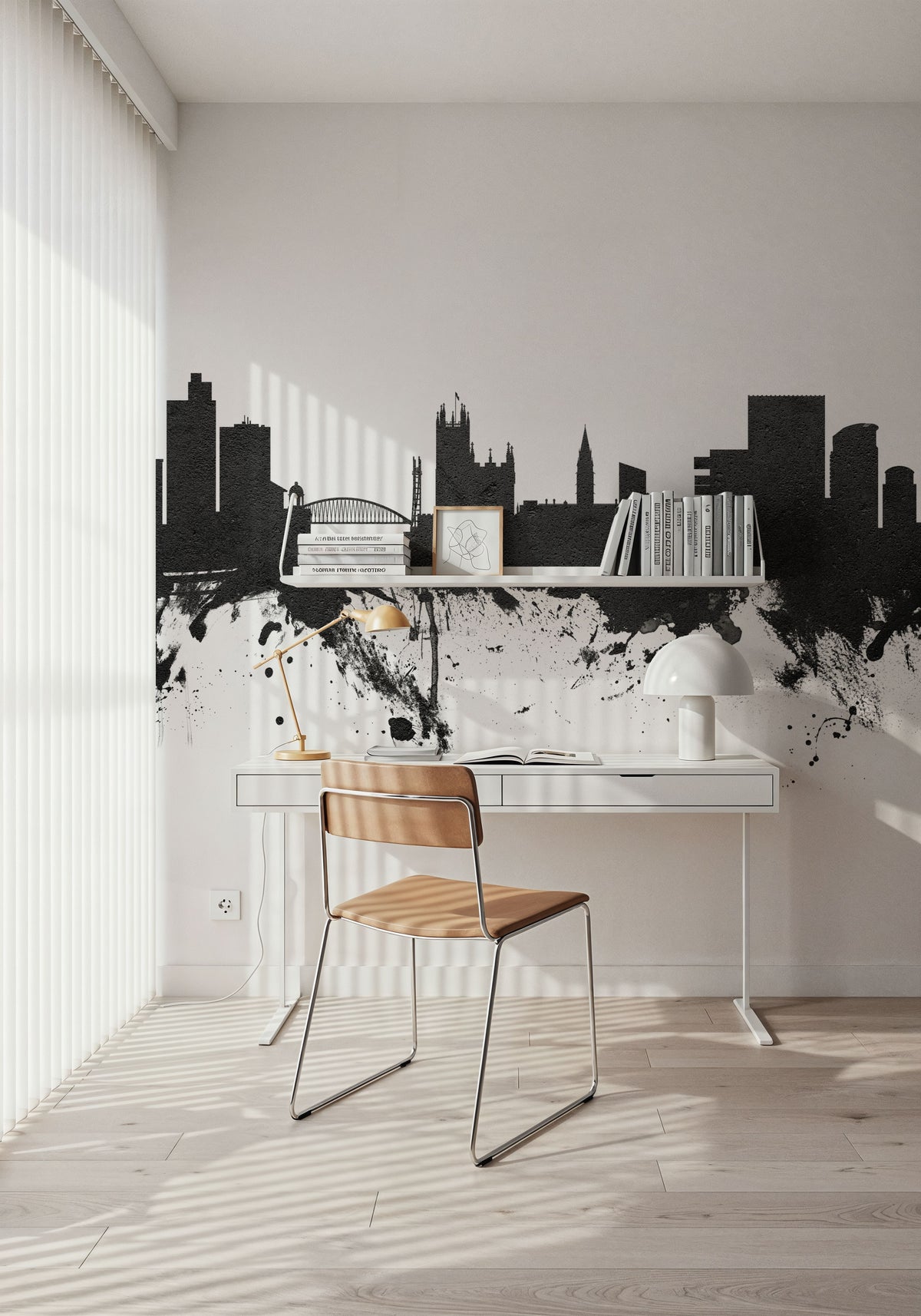 Manchester England Skyline Black & White Mural Wallpaper - room preview 03