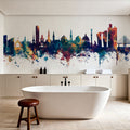 Copenhagen Skyline Blue & Bronze Mural Wallpaper - room preview 03