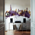 Derry Northern Ireland Skyline Purple & Gold Mural Wallpaper - room preview 03