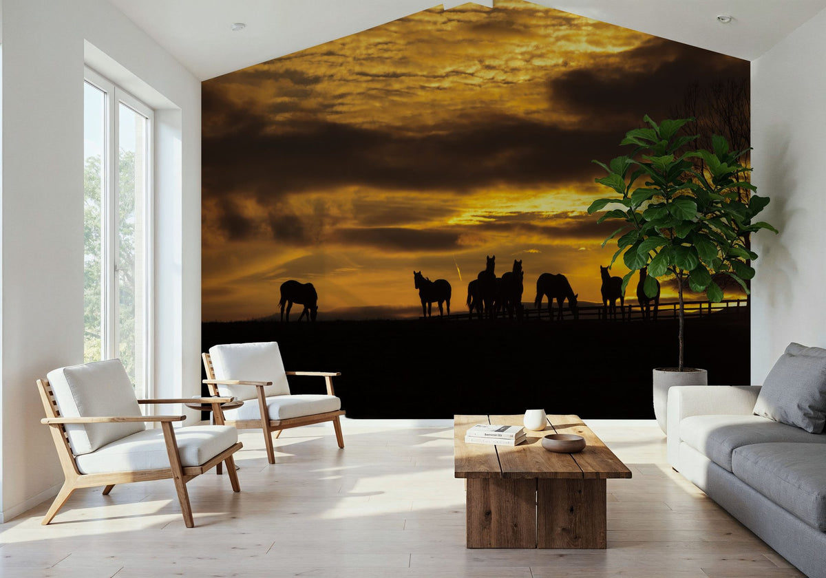Horses At Sunset Mural Wallpaper - room preview 03