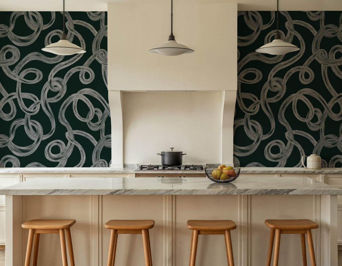 Swirl, White on Dark Foliage Mural Wallpaper - room preview 03