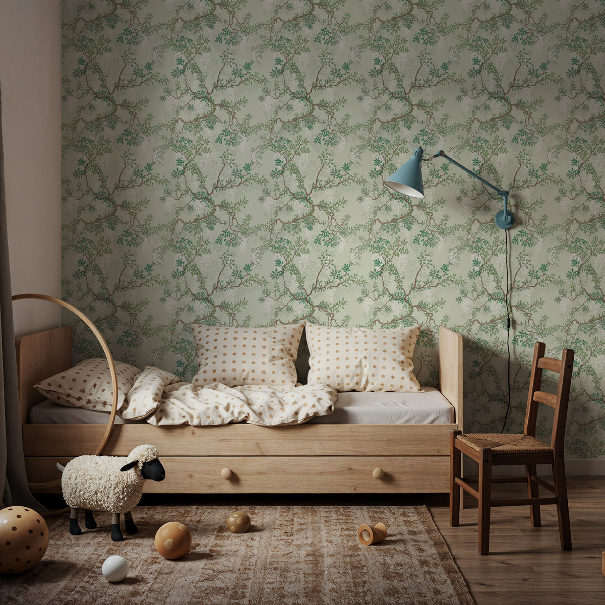 Climbing Wisteria, Sage Mural Wallpaper - room preview 03
