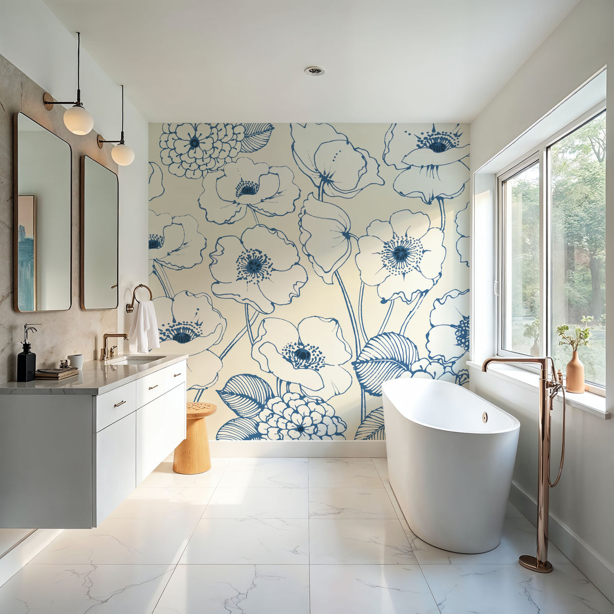Pen and Ink Flowers I Mural Wallpaper - room preview 03
