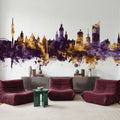 Leipzig Germany Skyline Purple & Gold Mural Wallpaper - room preview 03