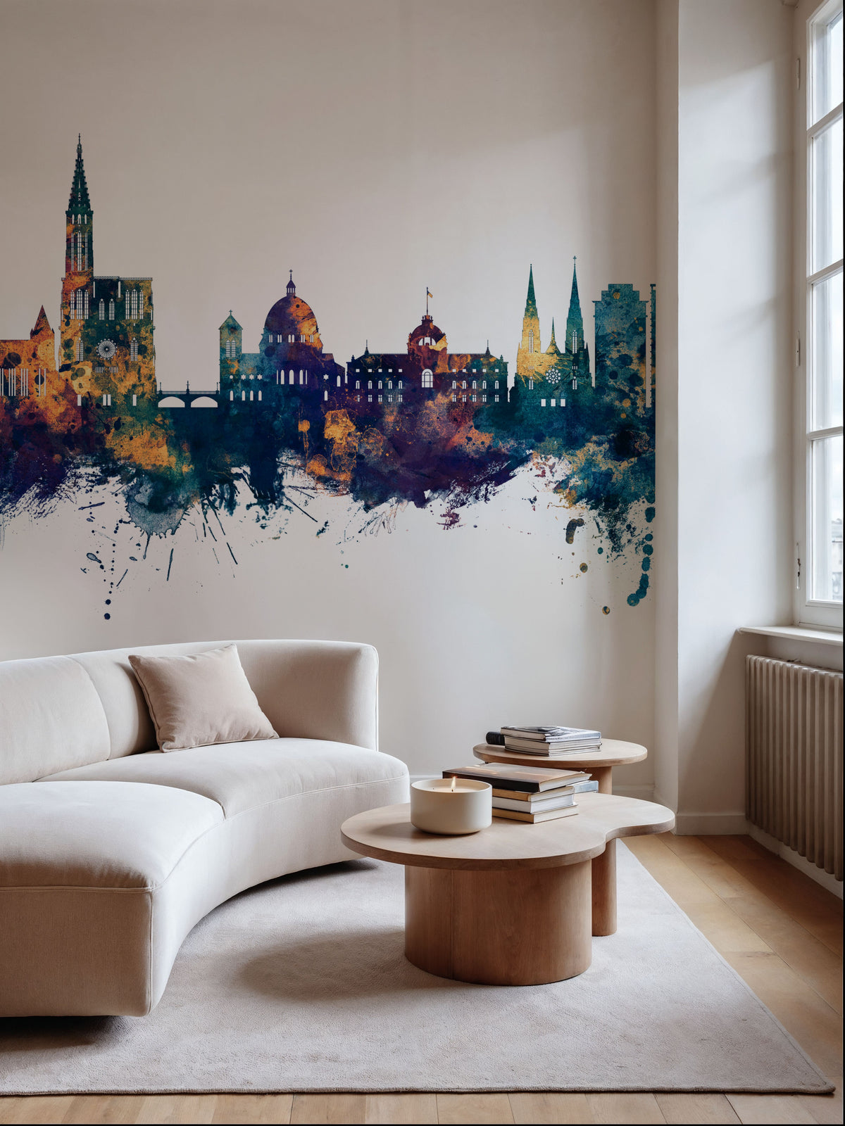 Strasbourg France Skyline Blue & Bronze Mural Wallpaper - room preview 03