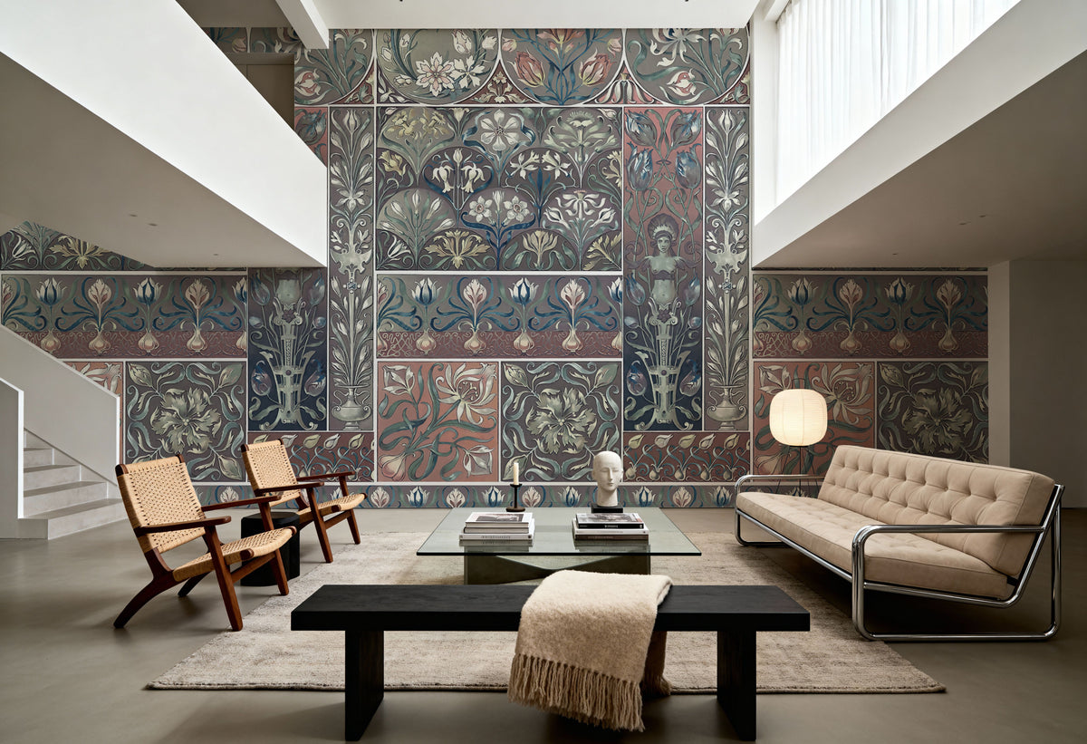 Art Deco Floral Wall Mural Wallpaper - room preview 03