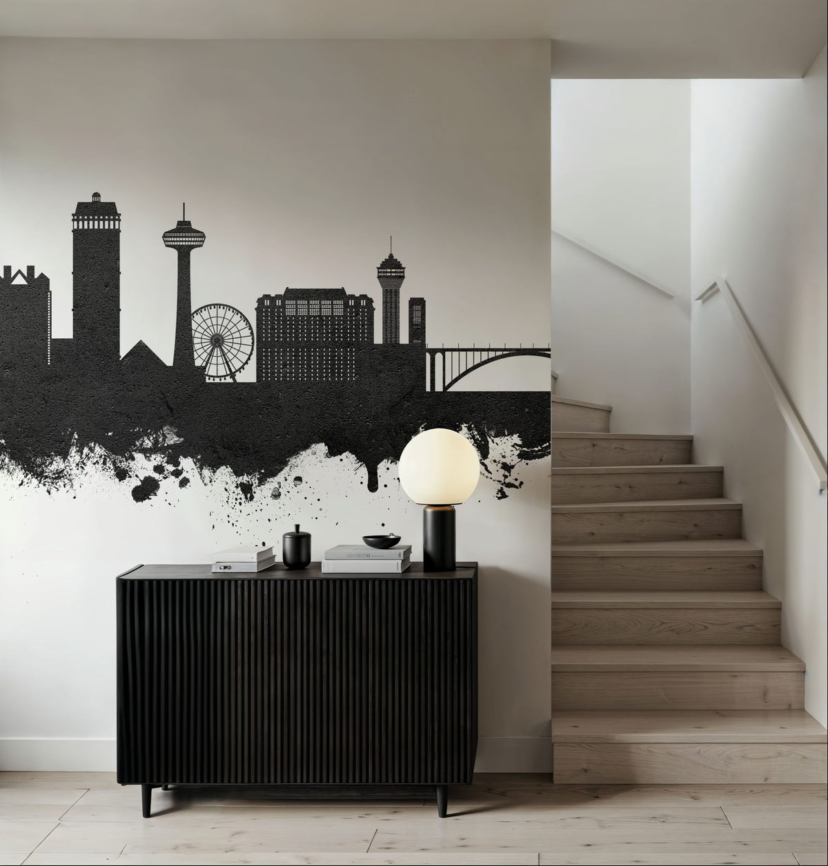 Niagara Falls Skyline Black & White Mural Wallpaper - room preview 03