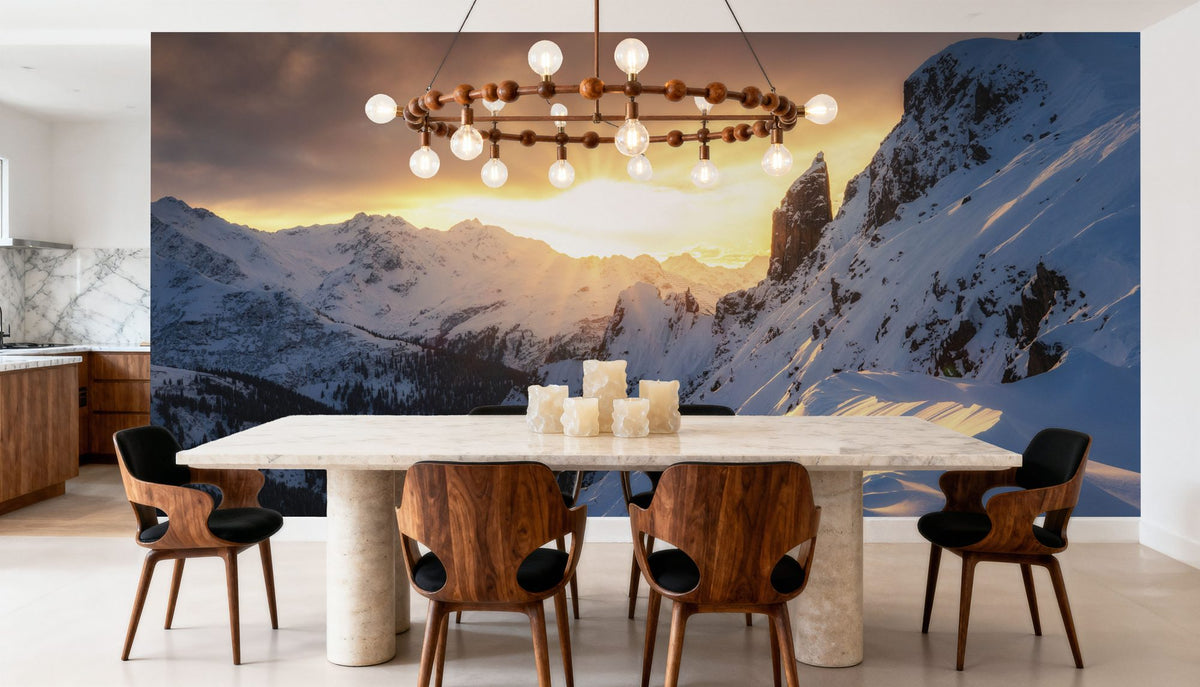 Sun Setting on Snow Mural Wallpaper - room preview 03