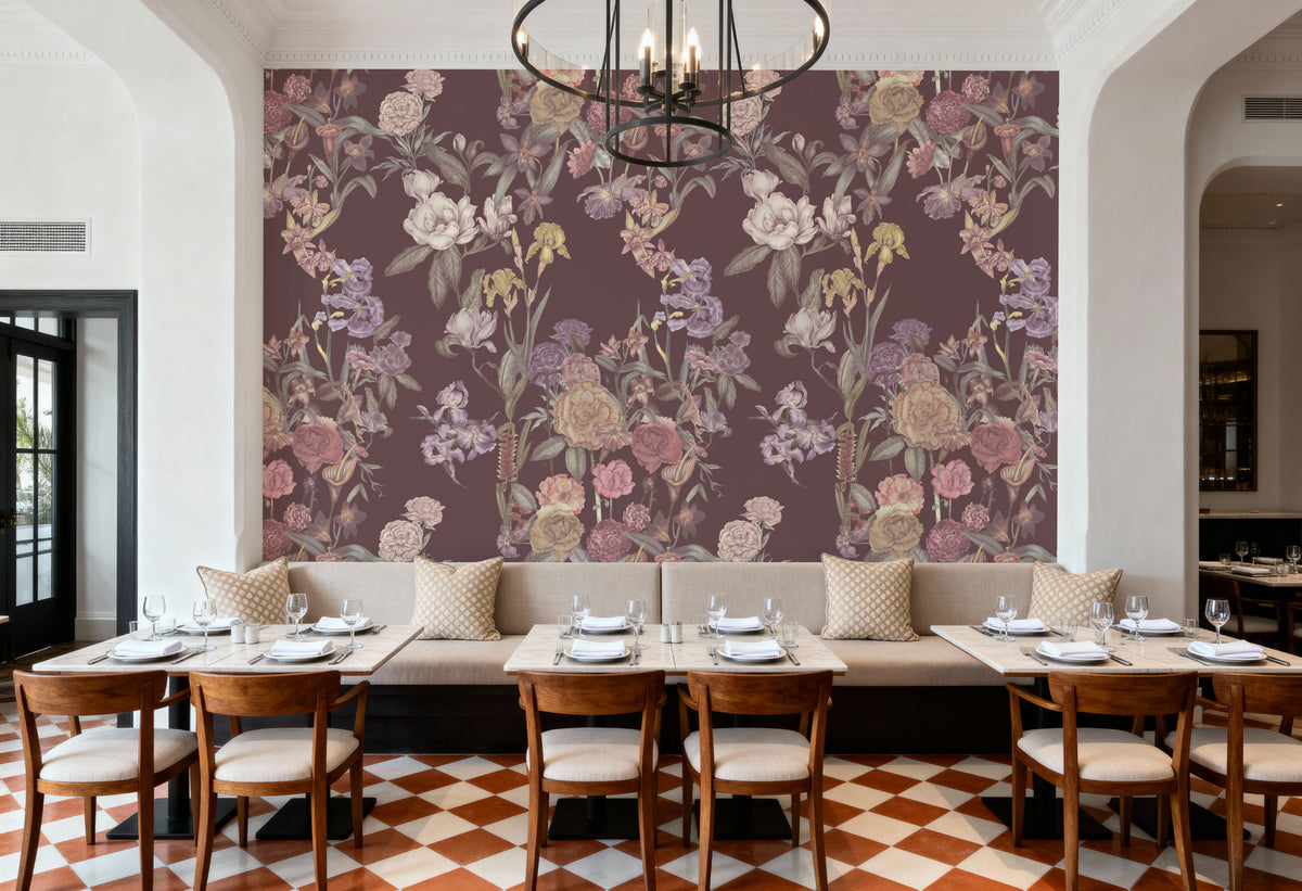 Floral Gaze, Dusty Rose Mural Wallpaper - room preview 03