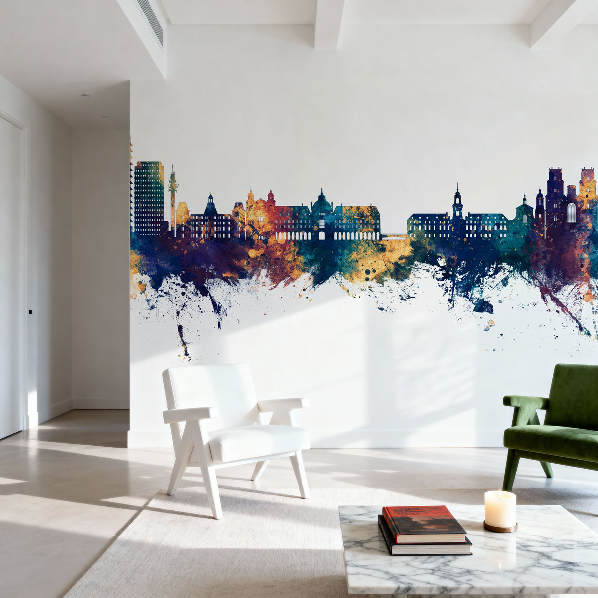 Rennes France Skyline Blue & Bronze Mural Wallpaper - room preview 03