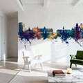 Rennes France Skyline Blue & Bronze Mural Wallpaper - room preview 03