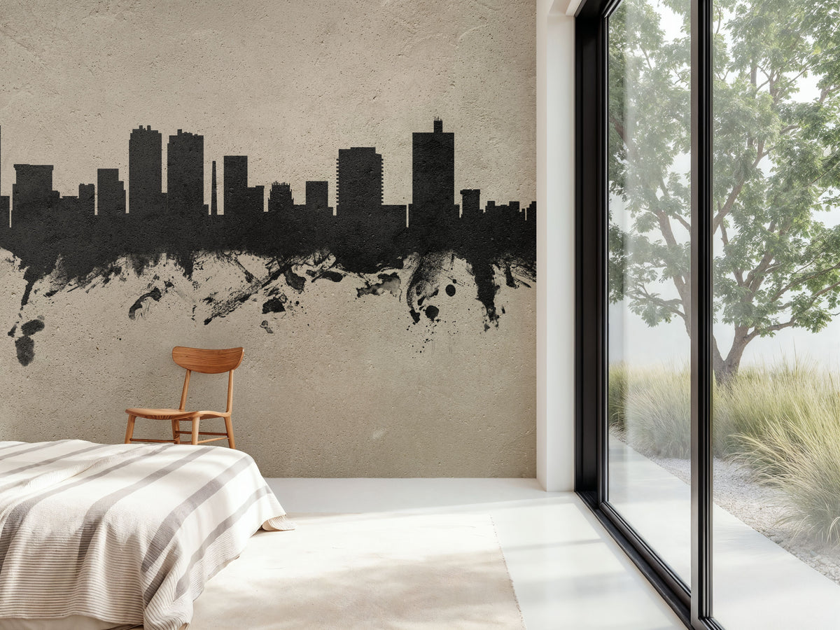 Fort Worth Texas Skyline Concrete Mural Wallpaper - room preview 03
