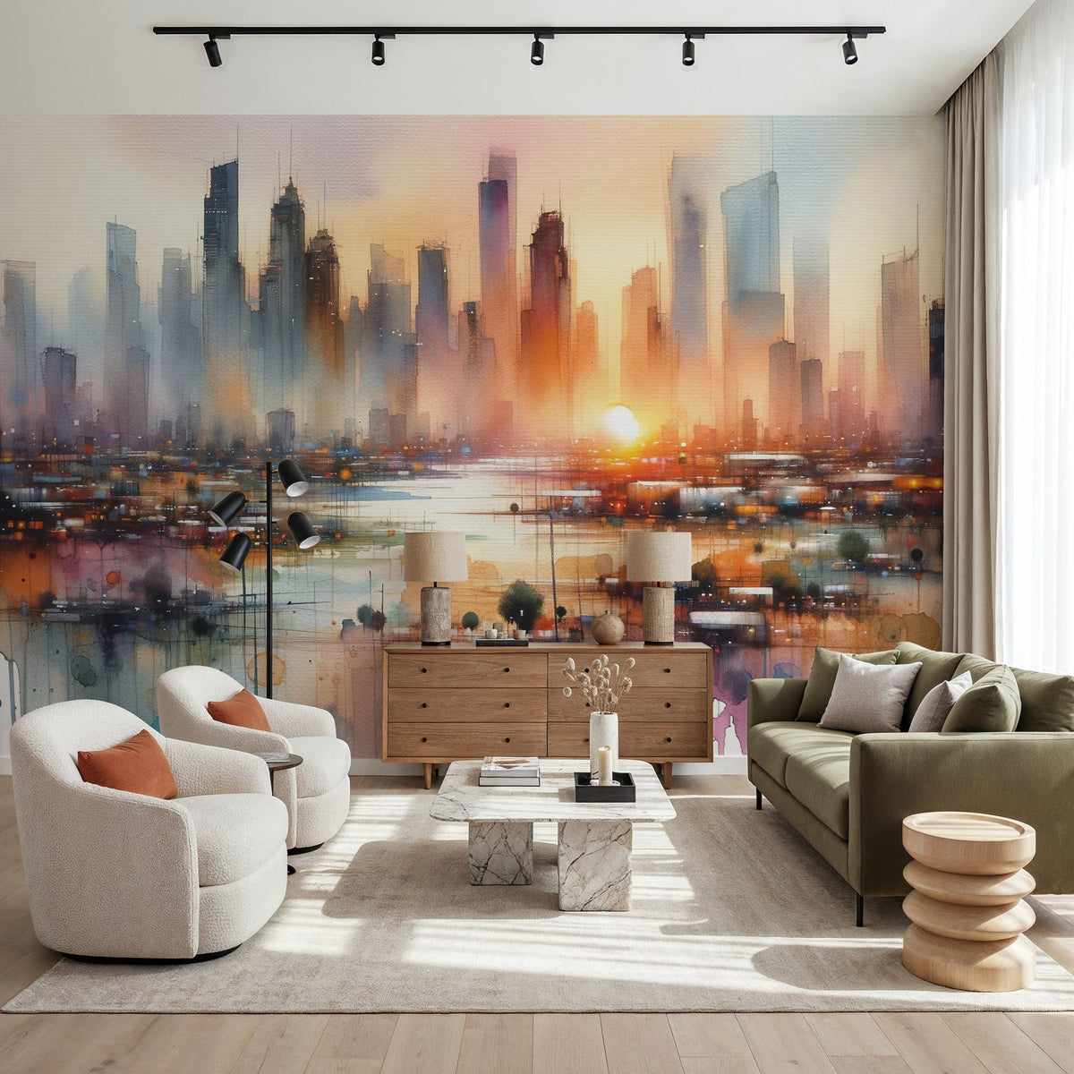 Vibrant Cityscape At Sunset Mural Wallpaper - room preview 03