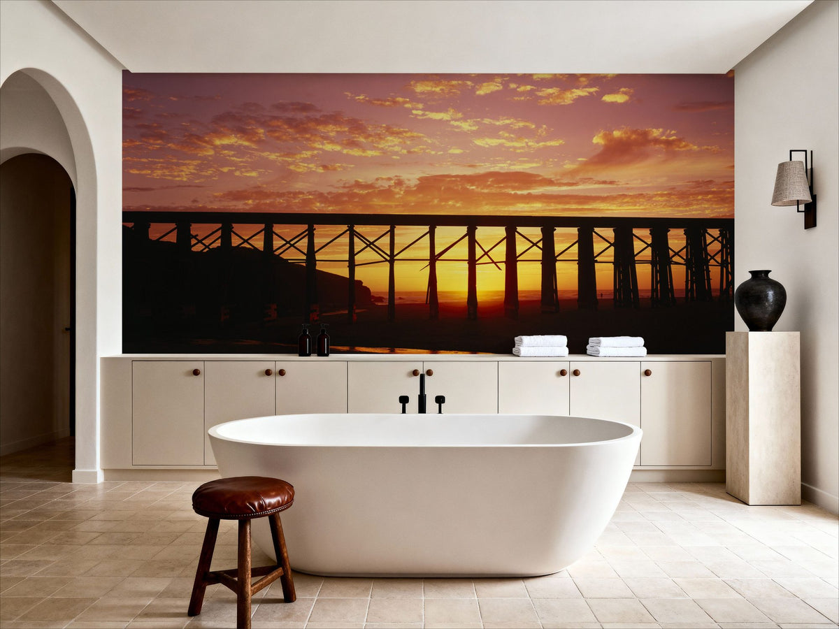Sunset Pier Silhouette Mural Wallpaper - room preview 03