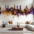 Helsinki Skyline Purple & Gold Mural Wallpaper - room preview 03