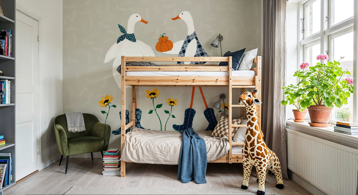 Ducks in the Pumpkin Patch VIII Mural Wallpaper - room preview 03