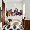 Queens New York Skyline Purple & Gold Mural Wallpaper - room preview 03