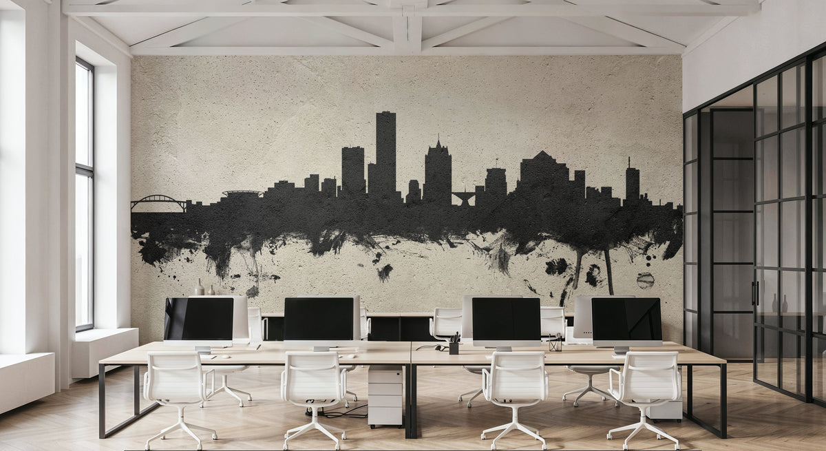 Milwaukee Wisconsin Skyline Concrete Mural Wallpaper - room preview 03
