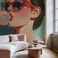 Retro Bubblegum Girl Teal Mural Wallpaper - room preview 03