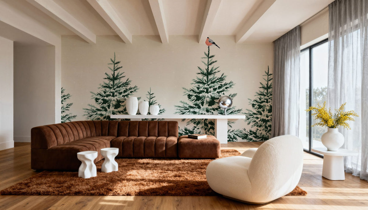 Snowy Spruce Trees Mural Wallpaper - room preview 03