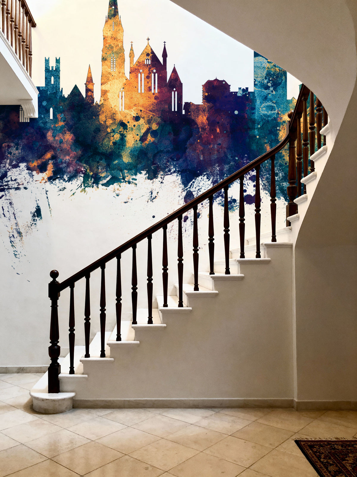 Limerick Ireland Skyline Blue & Bronze Mural Wallpaper - room preview 03
