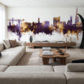 Warrington England Skyline Purple & Gold Mural Wallpaper - room preview 03