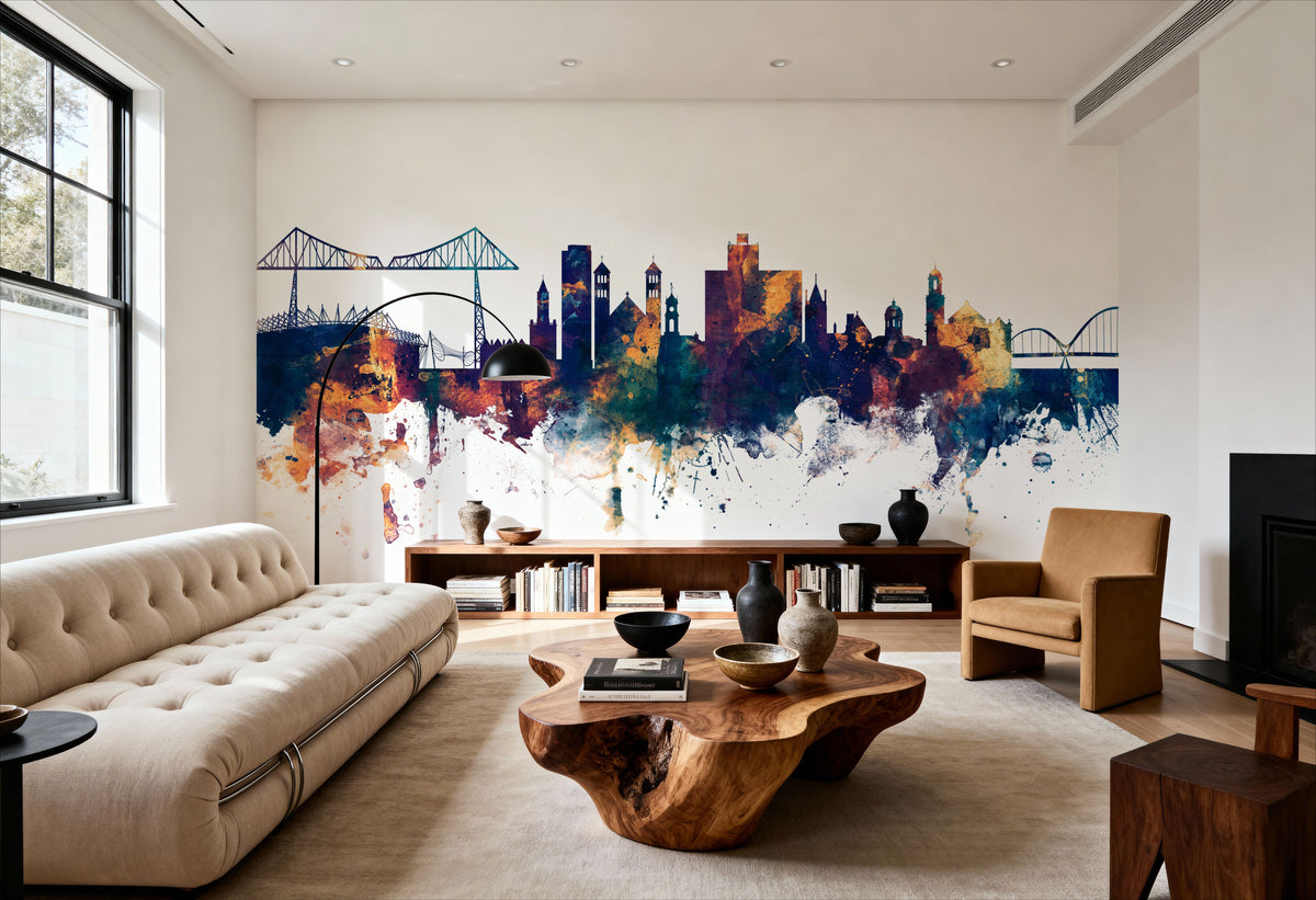 Middlesbrough England Skyline Blue & Bronze Mural Wallpaper - room preview 03